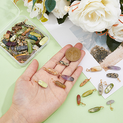 50Pcs 5 Styles Natural Mixed Gemstone Pendants G-HY0001-47-1