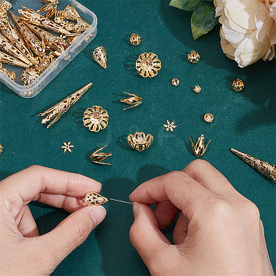 72Pcs 9 Styles Brass Bead Caps FIND-AR0005-37-1