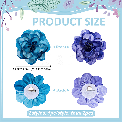 2Pcs 2 Colors Polyester Camellia Brooches JEWB-FG0001-64C-1