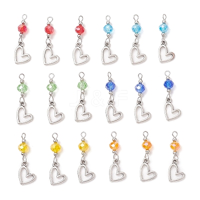18Pcs 6 Colors Alloy & Glass Pendants PALLOY-JF05118-1