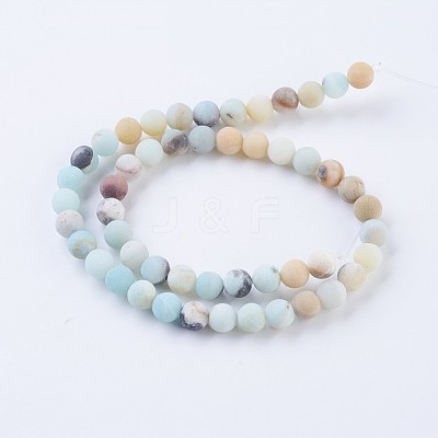 Frosted Natural Amazonite Round Bead Strands G-E334-8mm-09-1
