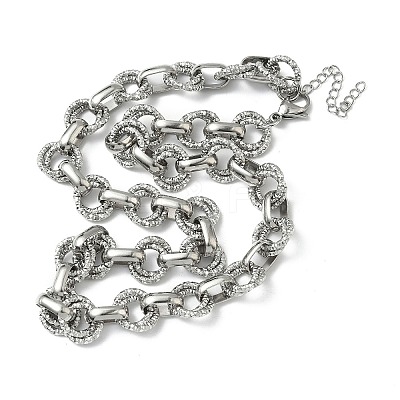 304 Stainless Steel Textured Double Ring Link Chain Necklaces NJEW-S453-02P-B-1