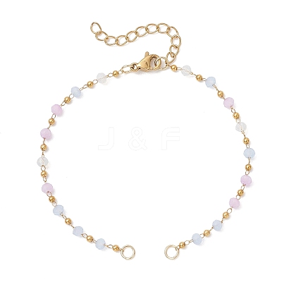 Handmade 304 Stainless Steel and Faceted Rondelle Glass Beaded Chain Bracelet Making AJEW-JB01476-02-1