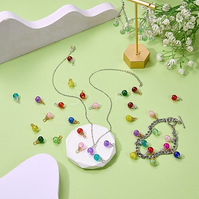 200Pcs 10 Colors Crackle Glass Pendants PALLOY-SW0018-01-1