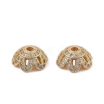 Brass Micro Pave Clear Cubic Zirconia Bead Caps KK-K374-25G-1