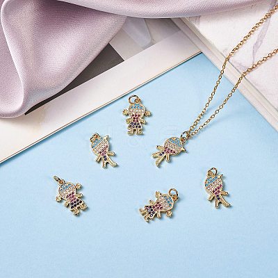 6Pcs 2 Style Brass Micro Pave Cubic Zirconia Pendants KK-SZ0003-86-1