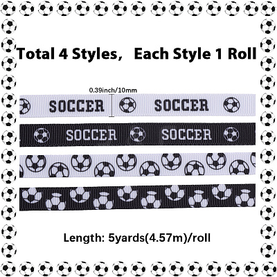 4 Rolls 4 Styles Polyester Sport Ball Printed Grosgrain Ribbon OCOR-GF0004-31B-1