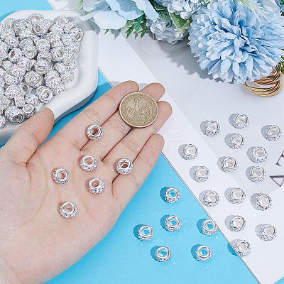 Handmade Polymer Clay Rhinestone European Large Hole Beads with Silver Color Plated Brass Cores FPDL-PA0001-02B-1