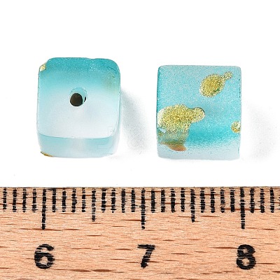 Frosted Glass Beads with Golden Glitter Powder DGLA-NH001-8mm-01C-1