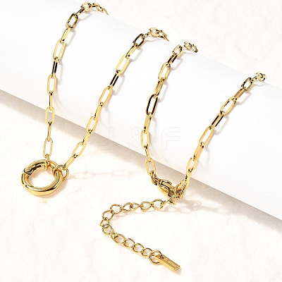 304 Stainless Steel Spring Gate Ring Pendant Paperclip Chain Necklaces for Women X-NJEW-Z091-13G-1