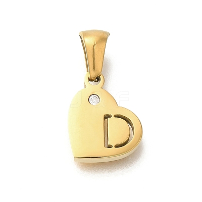 304 Stainless Steel Heart Pendants with Rhinestone STAS-Z103-01G-04-1