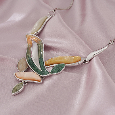 Leaf Alloy Enamel Pendant Necklaces & Stud Dangle Earrings Sets WG0AB14-01-1