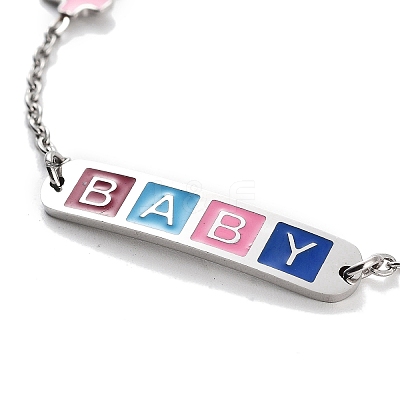 201 Stainless Steel Cross & Rectangle with Word Baby Link Bracelets BJEW-B090-01A-07-1