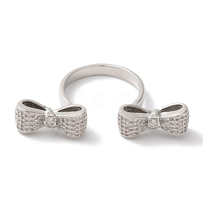 Bowknot Brass Micro Pave Clear Cubic Zirconia Open Cuff Rings for Women RJEW-C098-15P-1