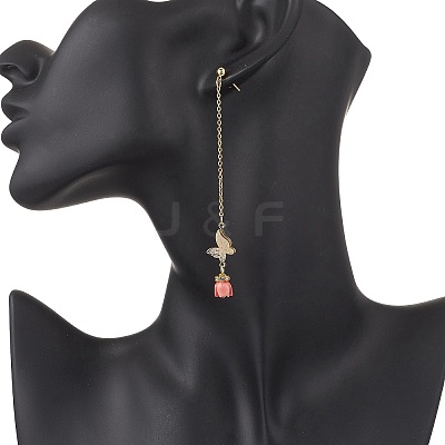 Synthetic Coral Flower Tassel Stud Earrings EJEW-JE06649-1