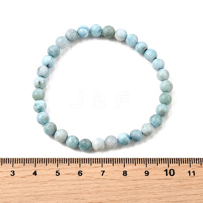 Natural Larimar/Pectolite Round Beaded Stretch Bracelet BJEW-A120-01A-1