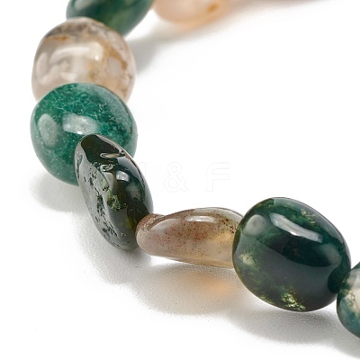 Natural Moss Agate Nuggets Beads Stretch Bracelet BJEW-JB07145-02-1