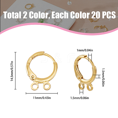 40Pcs 2 Color 2-hole Rack Plating Eco-friendly Brass Huggie Hoop Earring Findings KK-FH0006-63-1