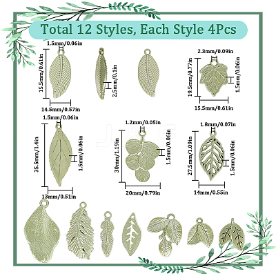 48Pcs 12 Styles Alloy Pendants FIND-SC0013-63-1