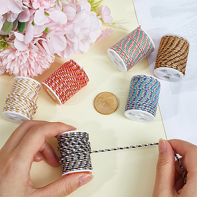 6 Rolls 6 Colors 4-Ply Polycotton Cord with Metallic Thread OCOR-SC0001-09-1