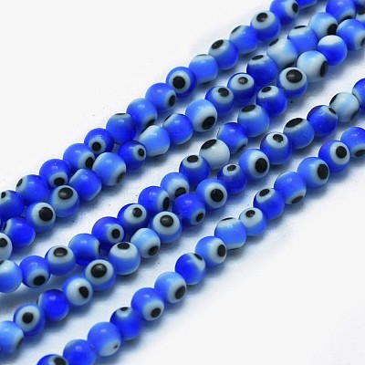 Handmade Evil Eye Lampwork Round Bead Strands X-LAMP-L055-4mm-15-1