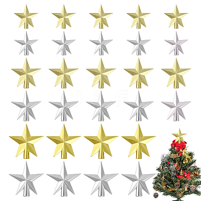 18Pcs 6 Styles Plastic Christmas Treetop Star Ornament AJEW-NB0008-02-1
