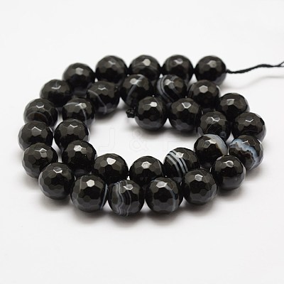 Faceted Natural Black Agate Beads Strands G-F447-6mm-H05-1