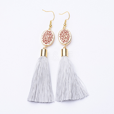 Ice Silk Thread Tassel Dangle Earrings EJEW-P142-B04-1