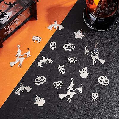 12Pcs 6 201 & 304 Styles Stainless Steel Pendants STAS-UN0034-14-1