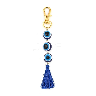 Resin Evil Eye Round Bead & Polyester Tassel Pendant Decorations HJEW-JM04164-03-1