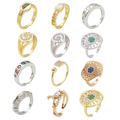 Adjustable Brass Micro Pave Cubic Zirconia Cuff Rings RJEW-MSMC002-18-1
