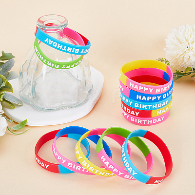 30Pcs 5 Colors Word HAPPY BIRTHDAY Silicone Cord Bracelets Set Wristband BJEW-GF0001-14B-1
