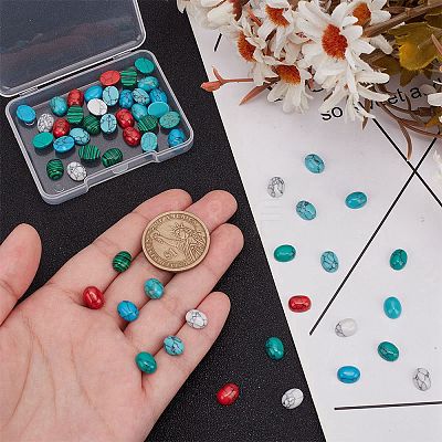 56pcs 7 styles Natural Howlite & Synthetic Turquoise & Synthetic Malachite Cabochons G-AR0006-07-1
