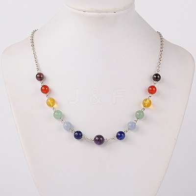 Seven Chakra Natural Gemstone Beaded Necklaces X-NJEW-JN00937-1