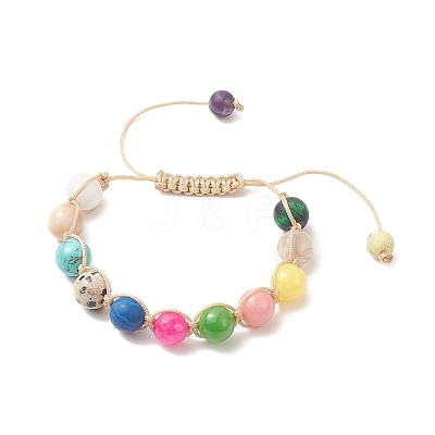 Round Natural & Synthetic Mixed Gemstone Braided Bead Bracelet BJEW-JB09299-1