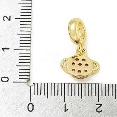 Rack Plating Brass Pave Hot Pink Cubic Zirconia Planet European Dangle Charms KK-Z067-37G-1