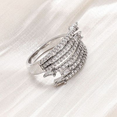 Brass Micro Pave Clear Cubic Zirconia Finger Rings LS-RJEW-S398-01P-1