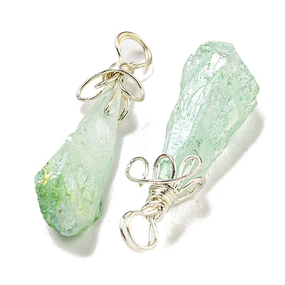 Electroplated Platinum Palted Copper Wire Wrapped Natural Quartz Crystal Pendants G-L133-07J-1