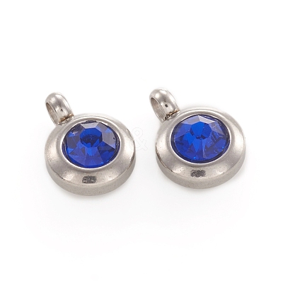 Trendy Original Color 304 Stainless Steel Grade A Rhinestone Flat Round Charm Pendants RB-M030-06O-1