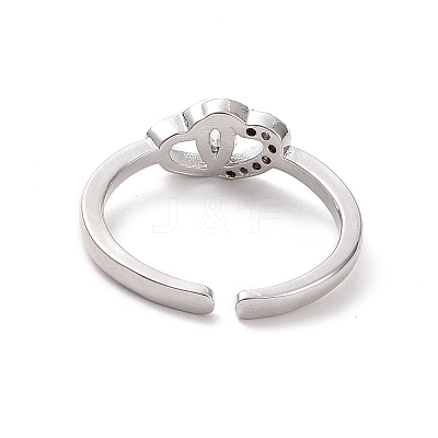 Clear Cubic Zirconia Interlocking Heart Open Cuff Ring RJEW-H127-08P-1