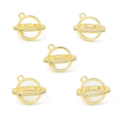 Rack Plating Brass Pave Clear Cubic Zirconia Bead Cage Pendants KK-G464-10G-1