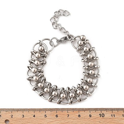 304 Stainless Steel Ball Rings Link Bracelets for Women BJEW-F488-17P-1
