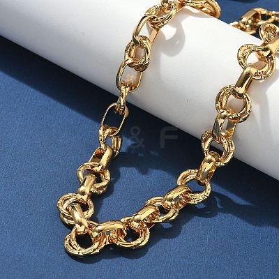 304 Stainless Steel Textured Double Ring Link Chain Necklaces NJEW-S453-02G-C-1