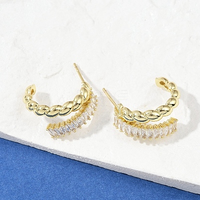 Twist Brass Micro Pave Cubic Zirconia Stud Earrings EJEW-M082-16G-02-1