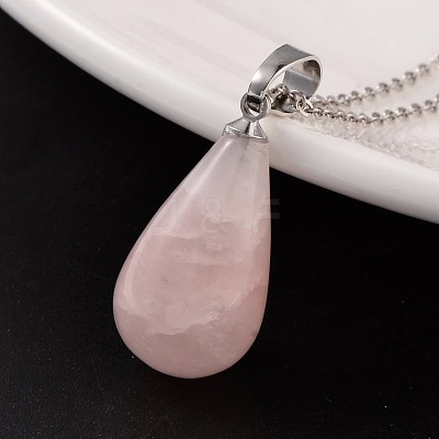 Teardrop Platinum Tone Brass Rose Quartz Pendants G-F267-04H-1