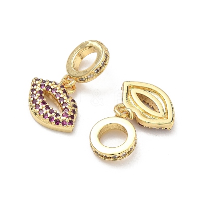Brass Micro Pave Old Rose Cubic Zirconia European Dangle Charms KK-P345-43G-1