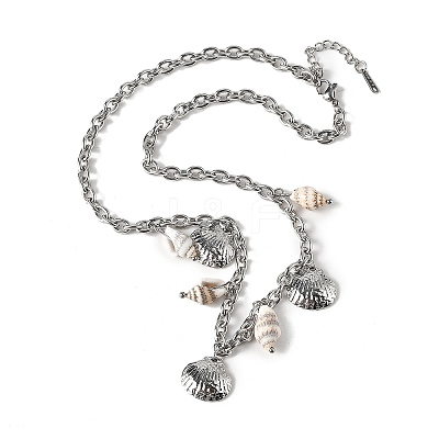 Summer Beach 304 Stainless Steel & Shell Pendant Necklaces NJEW-Z061-09P-1