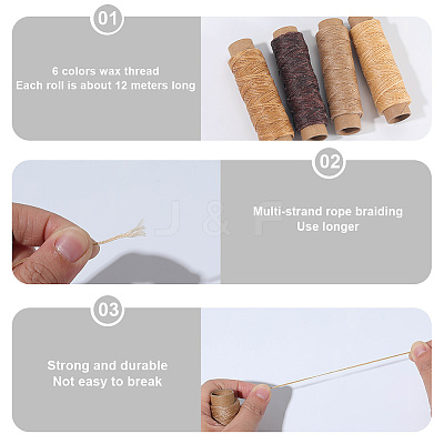 6 Rolls 6 Colors Flat Waxed Polyester Cord YC-CY0001-01-1