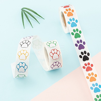 6 Rolls 2 Style Flat Round Paw Print Pattern Tag Stickers DIY-LS0003-54-1