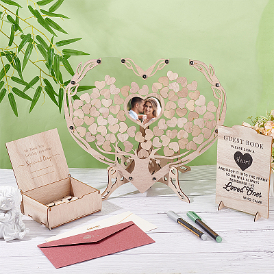 Wooden & Acrylic & Iron Wedding Guest Book Alternative WOOD-WH0002-61-1